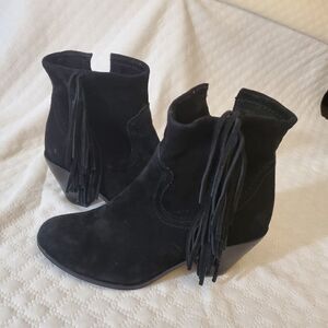 Sam Eldeman Louie Fringe Black Bootie Size 6.5